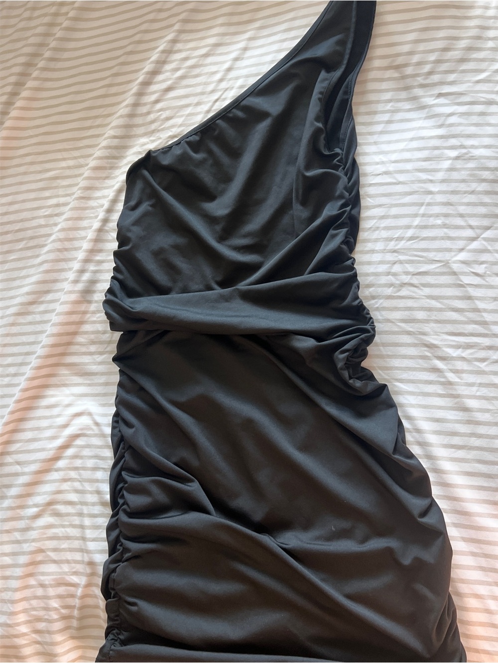 One-Shoulder Black Ruched Women’s Dress